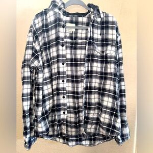 Gray and white flannel either hoodie